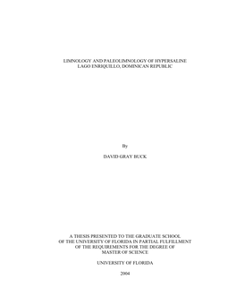 Limnology and Paleolimnology of Hypersaline Lago Enriquillo, Dominican Republic