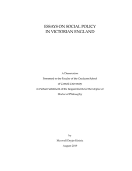 Essays on Social Policy in Victorian England