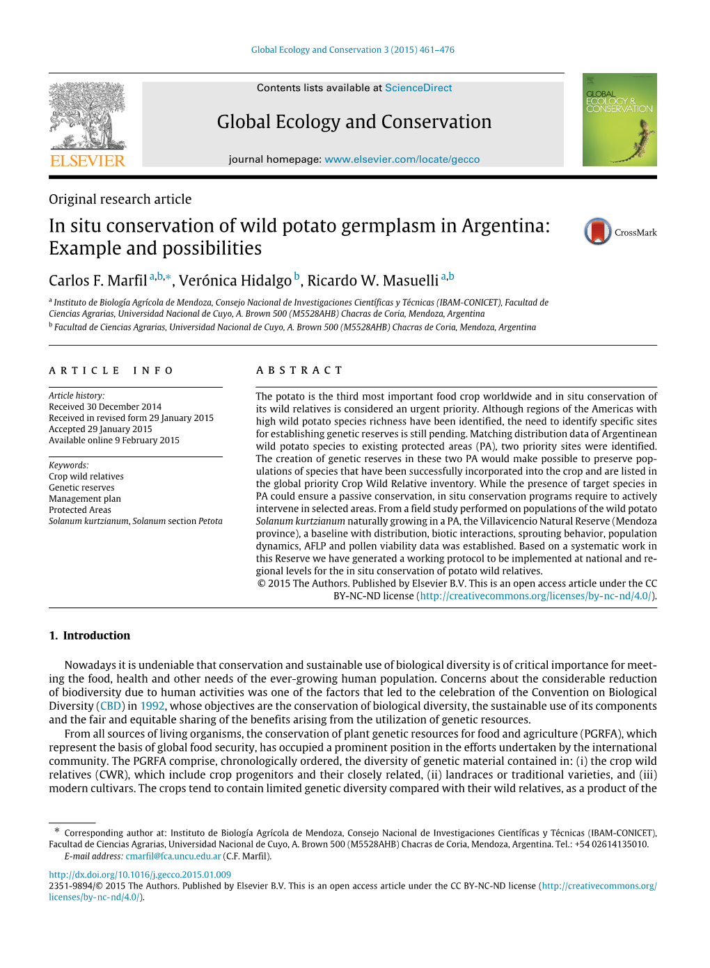 In Situ Conservation of Wild Potato Germplasm in Argentina: Example and Possibilities