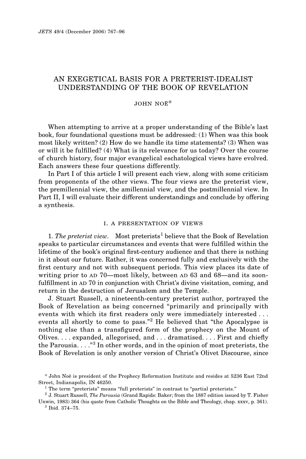 An Exegetical Basis for a Preterist-Idealist Understanding of the Book of Revelation