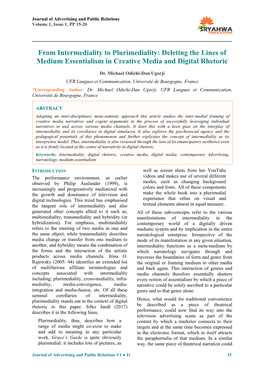From Intermediality to Plurimediality: Deleting the Lines of Medium Essentialism in Creative Media and Digital Rhetoric