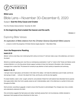 Bible Lens—November 30–December 6, 2020 / Christian