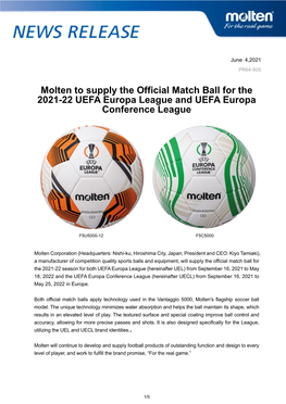 Molten to Supply the Official Match Ball for the 2021-22 UEL and UCL(PDF