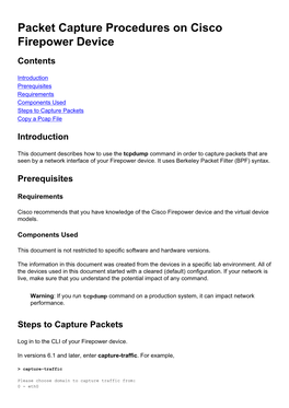 Packet Capture Procedures on Cisco Firepower Device