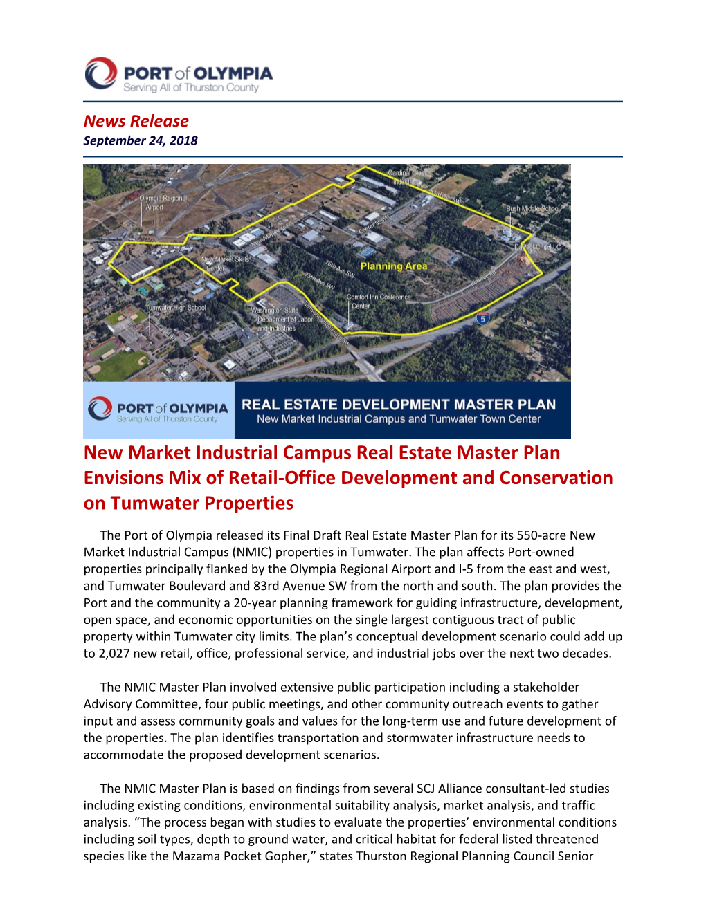 New Market Industrial Campus Real Estate Master Plan Envisions Mix of Retail-Office Development and Conservation on Tumwater Properties