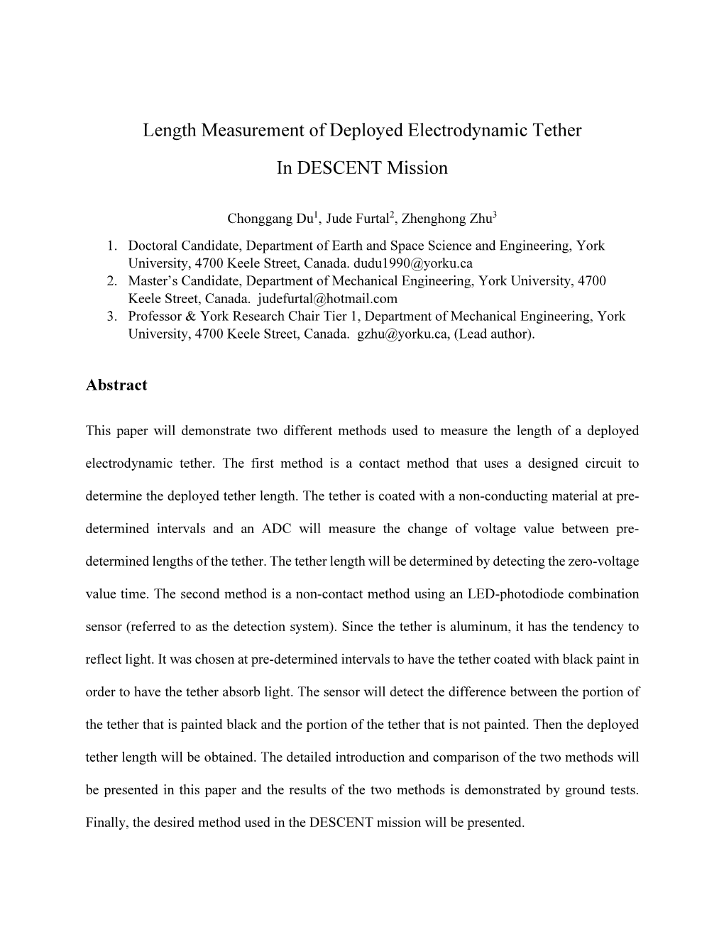 Length Measurement of Deployed Electrodynamic Tether in DESCENT Mission