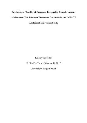 Of Emergent Personality Disorder Among Adolescents: the Effect