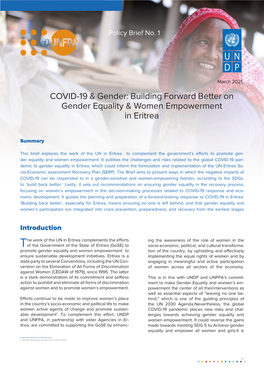 COVID-19 & Gender: Building Forward Better on Gender Equality & Women Empowerment in Eritrea
