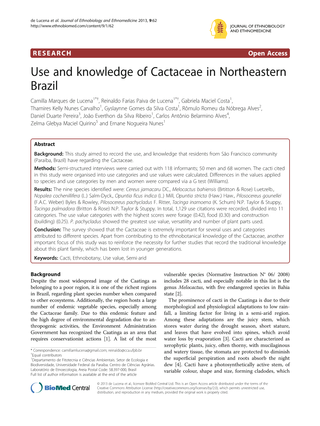 Use and Knowledge of Cactaceae in Northeastern Brazil
