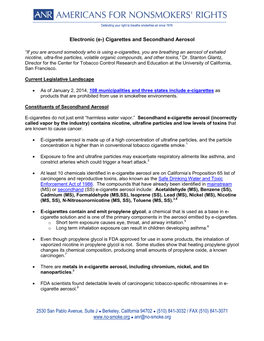 Electronic (E-) Cigarettes and Secondhand Aerosol