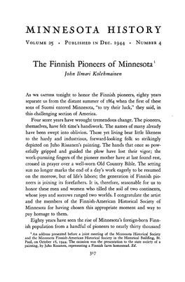 The Finnish Pioneers of Minnesota' John Ilmari Kolehmainen