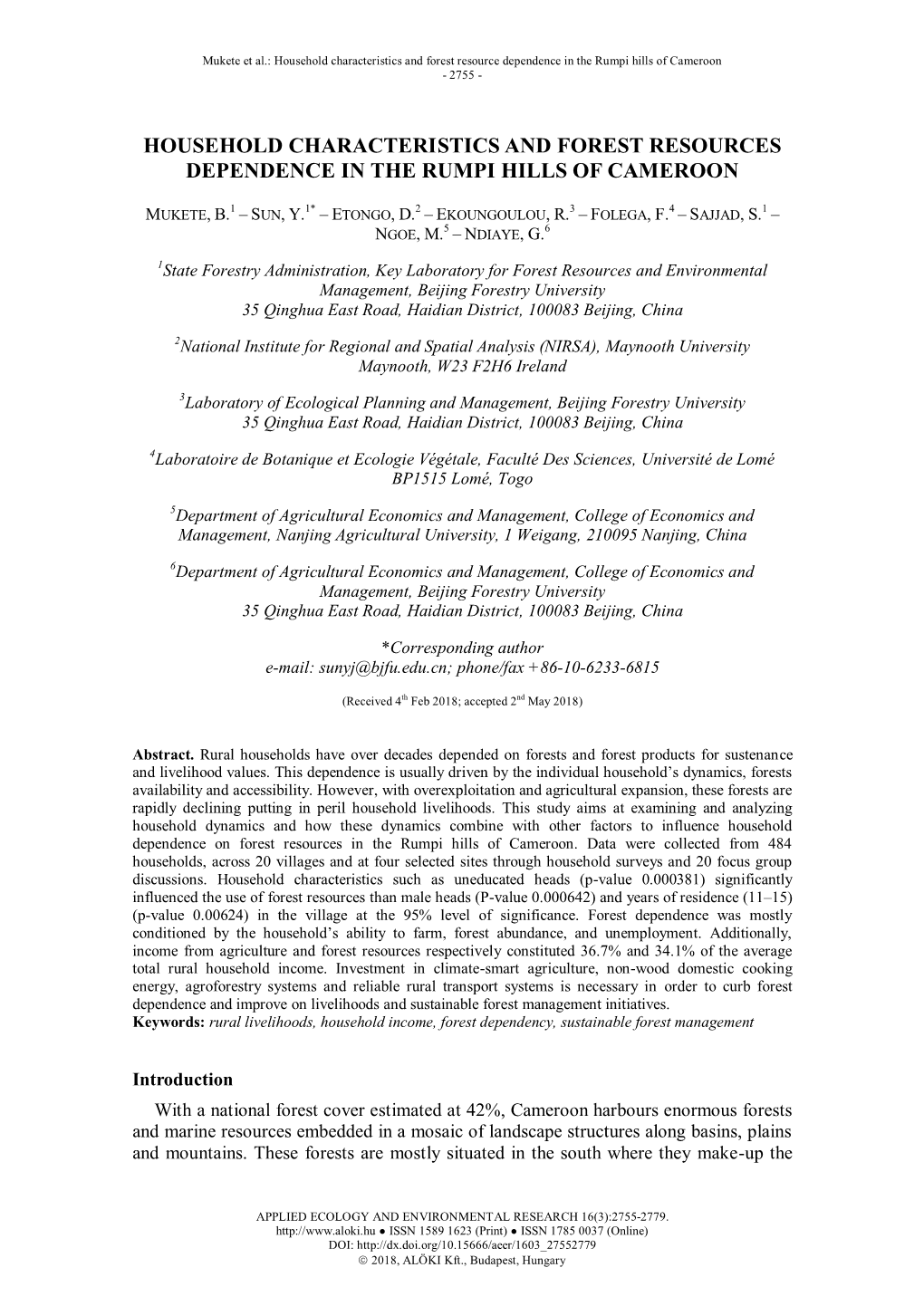 Household Characteristics and Forest Resource Dependence in the Rumpi Hills of Cameroon - 2755