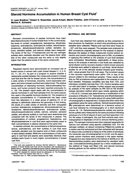 Steroid Hormone Accumulation in Human Breast Cyst Fluid1