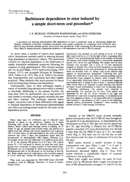 Barbiturate Dependence in Mice Induced by a Simple Short-Term Oral Procedure*