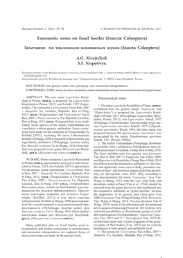 Taxonomic Notes on Fossil Beetles (Insecta: Coleoptera)