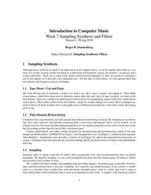 Introduction to Computer Music Week 7 Sampling Synthesis and Filters Version 1, 28 Sep 2018