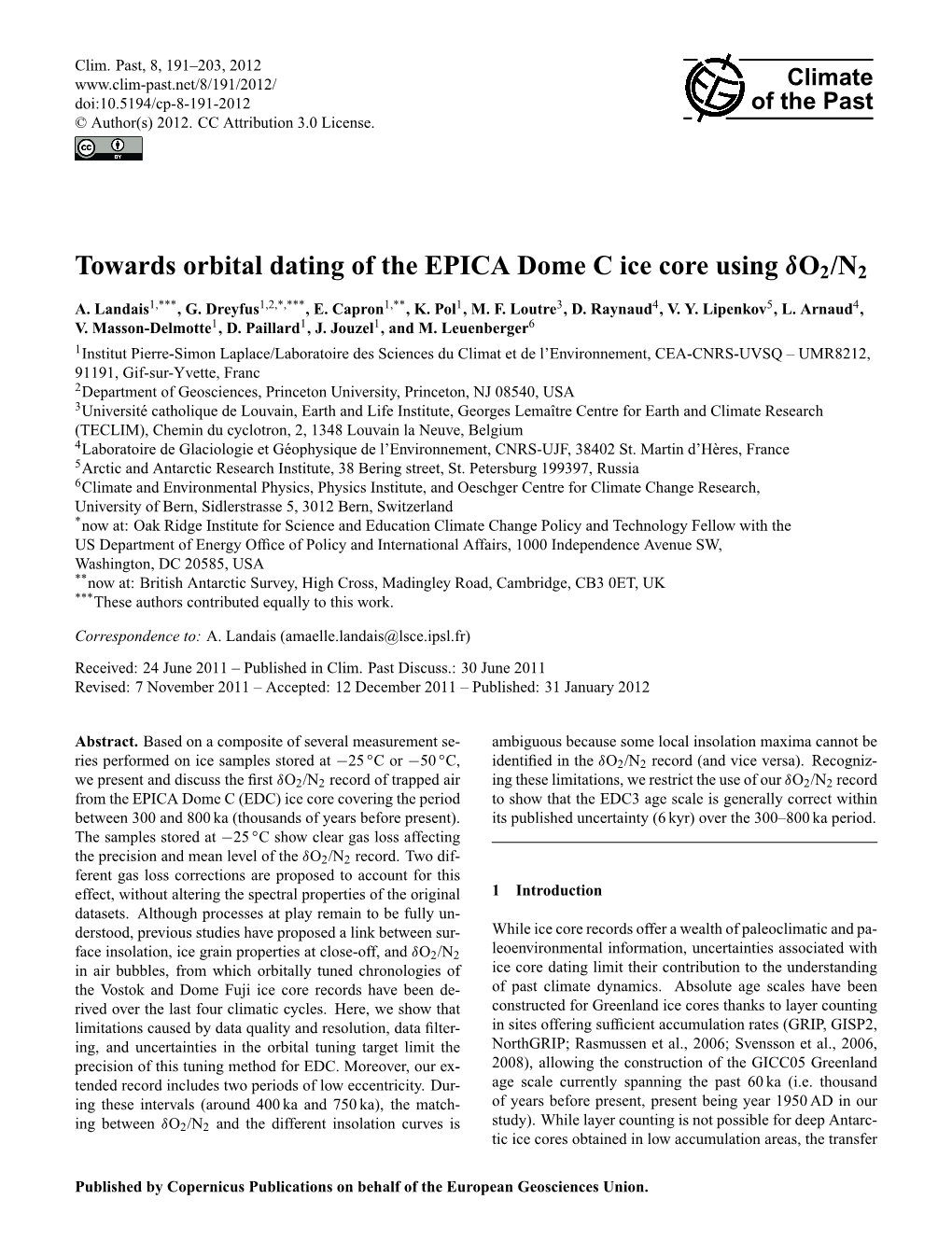 Towards Orbital Dating of the EPICA Dome C Ice Core Using Δo2/N2