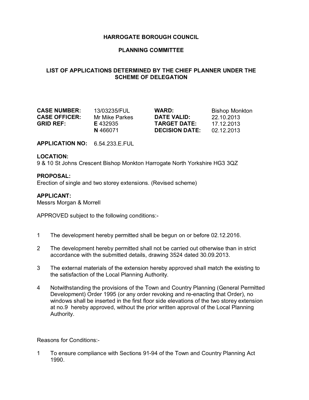 Harrogate Borough Council Planning Committee List Of