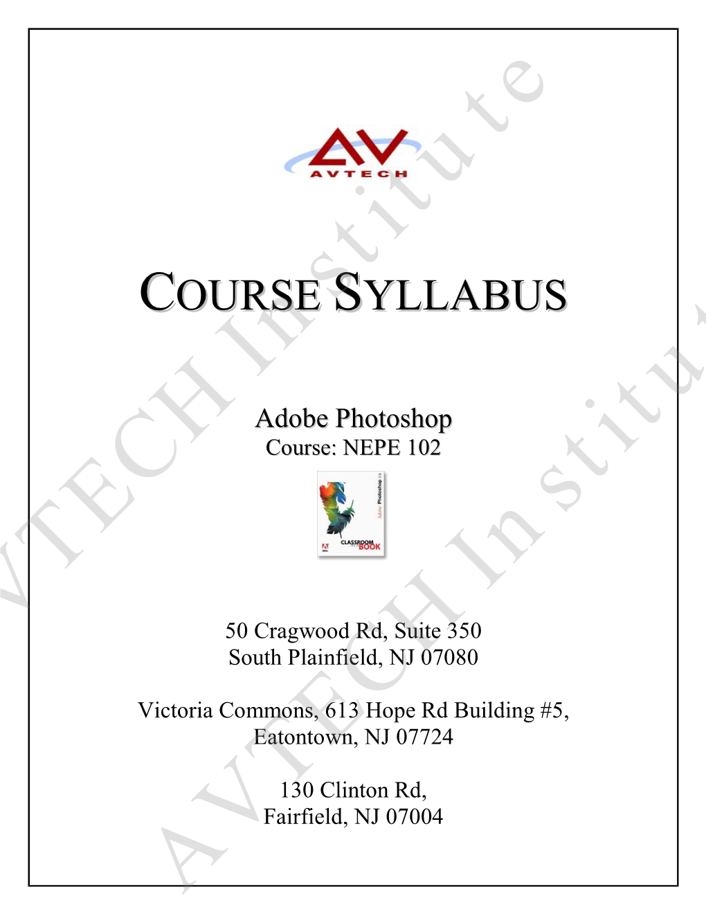 Course Syllabus Adobe Photoshop