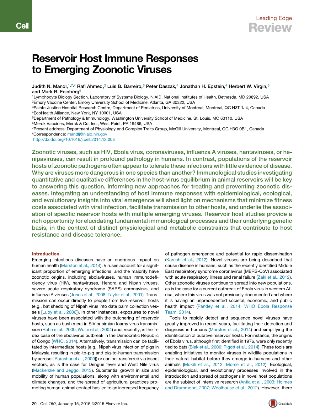 Reservoir Host Immune Responses to Emerging Zoonotic Viruses