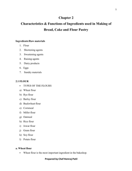 Chapter 2 Characteristics & Functions of Ingredients Used in Making Of