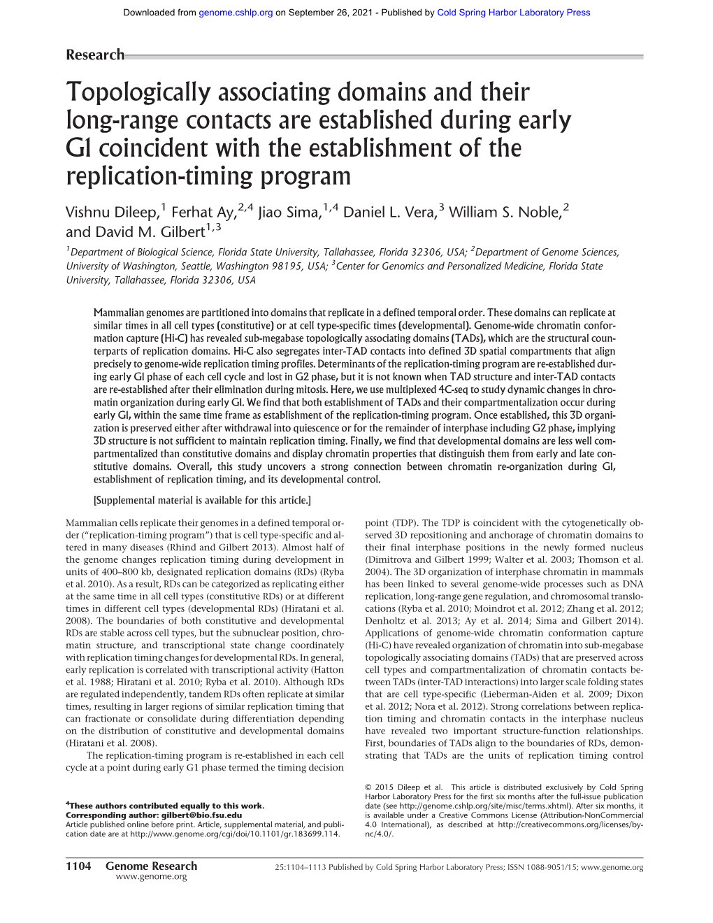 Topologically Associating Domains and Their Long-Range Contacts Are Established During Early G1 Coincident with the Establishment of the Replication-Timing Program