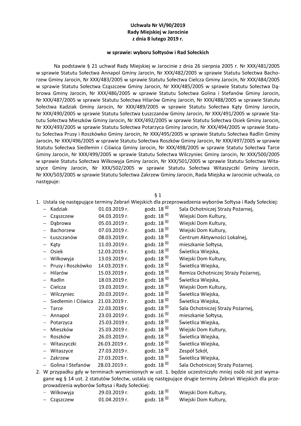 Uchwała Nr VI/90/2019 Rady Miejskiej W Jarocinie Z Dnia 8 Lutego 2019 R