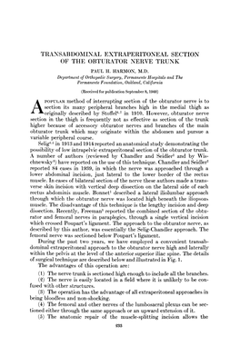 Transabdominal Extraperitoneal Section of the Obturator Nerve Trunk Paul H
