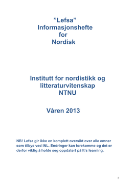 Informasjonshefte for Nordisk Institutt for Nordistikk Og Litteraturvitenskap