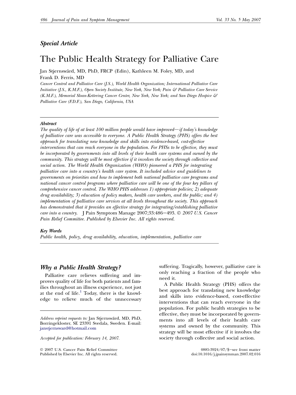 The Public Health Strategy for Palliative Care