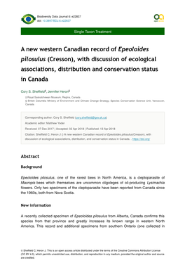 A New Western Canadian Record of Epeoloides Pilosulus (Cresson), with Discussion of Ecological Associations, Distribution and Conservation Status in Canada