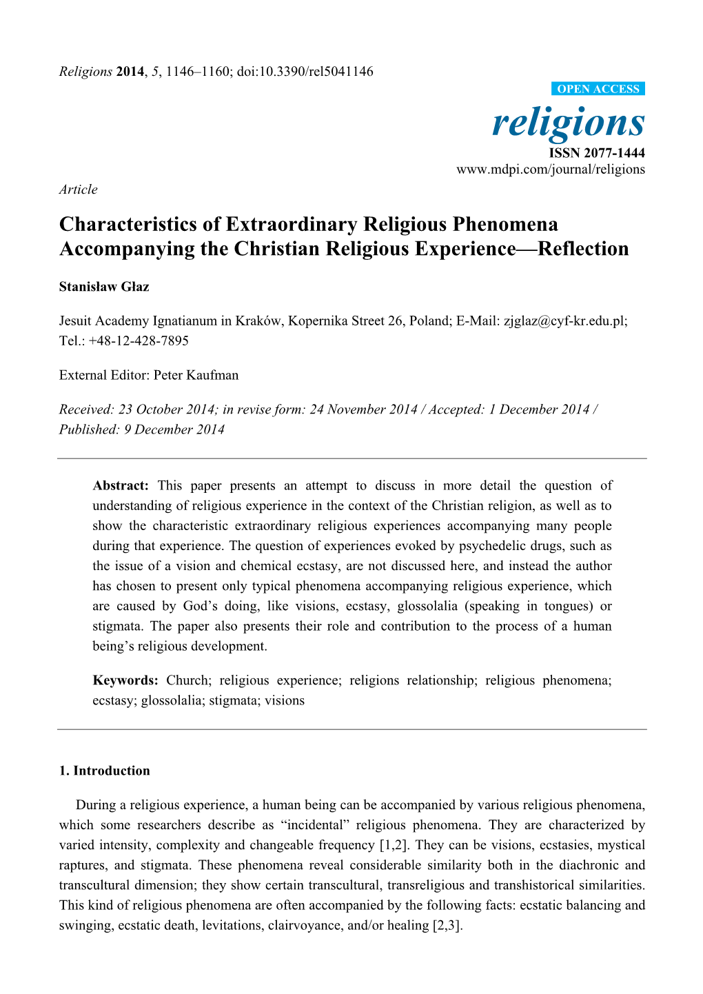 Characteristics of Extraordinary Religious Phenomena Accompanying the Christian Religious Experience—Reflection