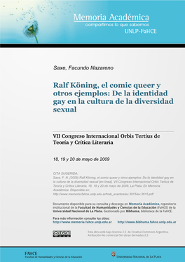 Ralf Köning, El Comic Queer Y Otros Ejemplos: De La Identidad Gay En La Cultura De La Diversidad Sexual