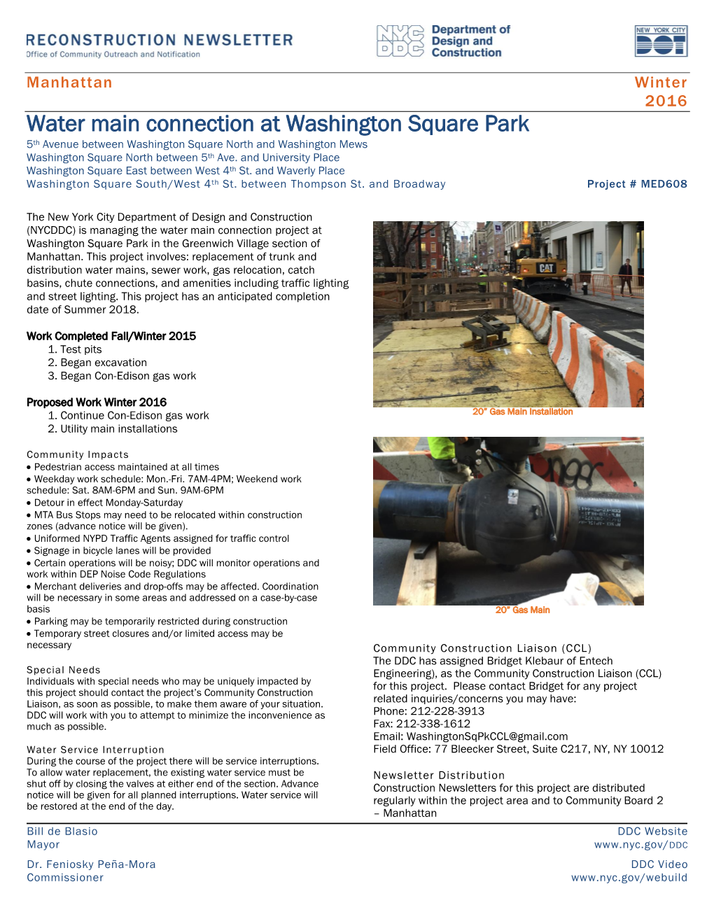 Water Main Connection at Washington Square Park 5Th Avenue Between Washington Square North and Washington Mews Washington Square North Between 5Th Ave