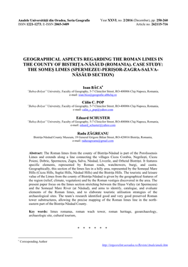 Geographical Aspects Regarding the Roman Limes in the County of Bistrița-Năsăud (Romania). Case Study: the Someș Limes (Sper