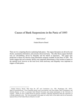 Causes of Bank Suspensions in the Crisis of 1893