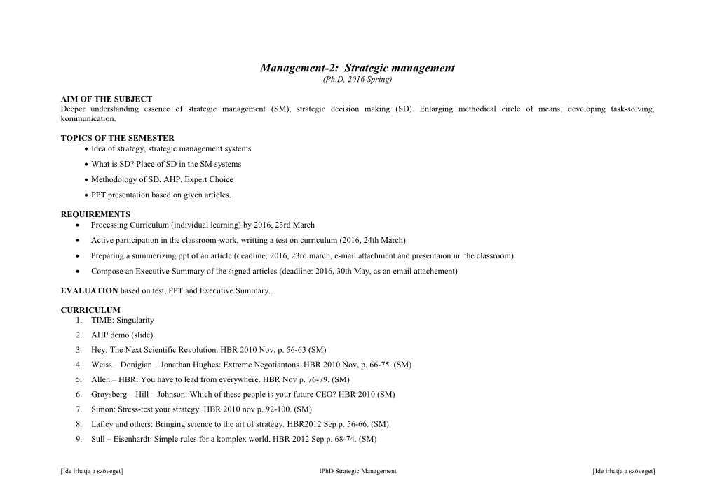 Management-2: Strategic Management