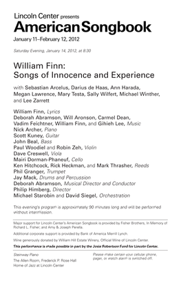 William Finn: Songs of Innocence and Experience
