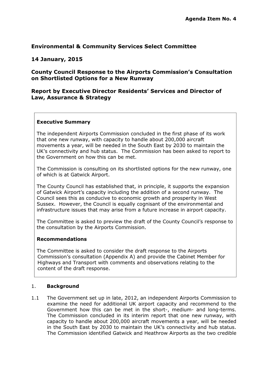 Response to the Airports Commission's Consultation On