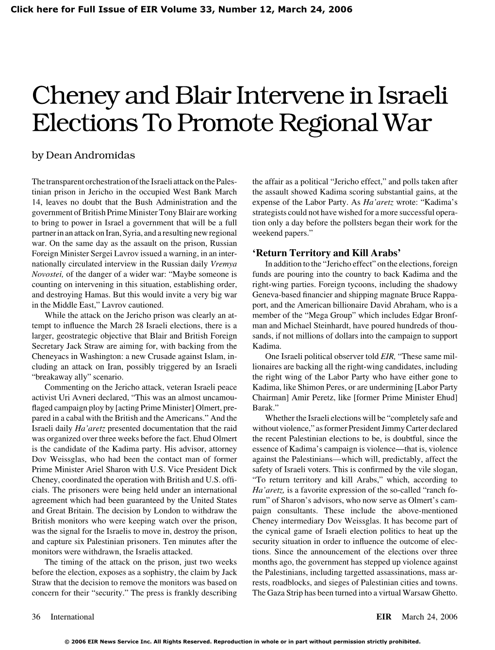 Cheney and Blair Intervene in Israeli Elections to Promote Regional War