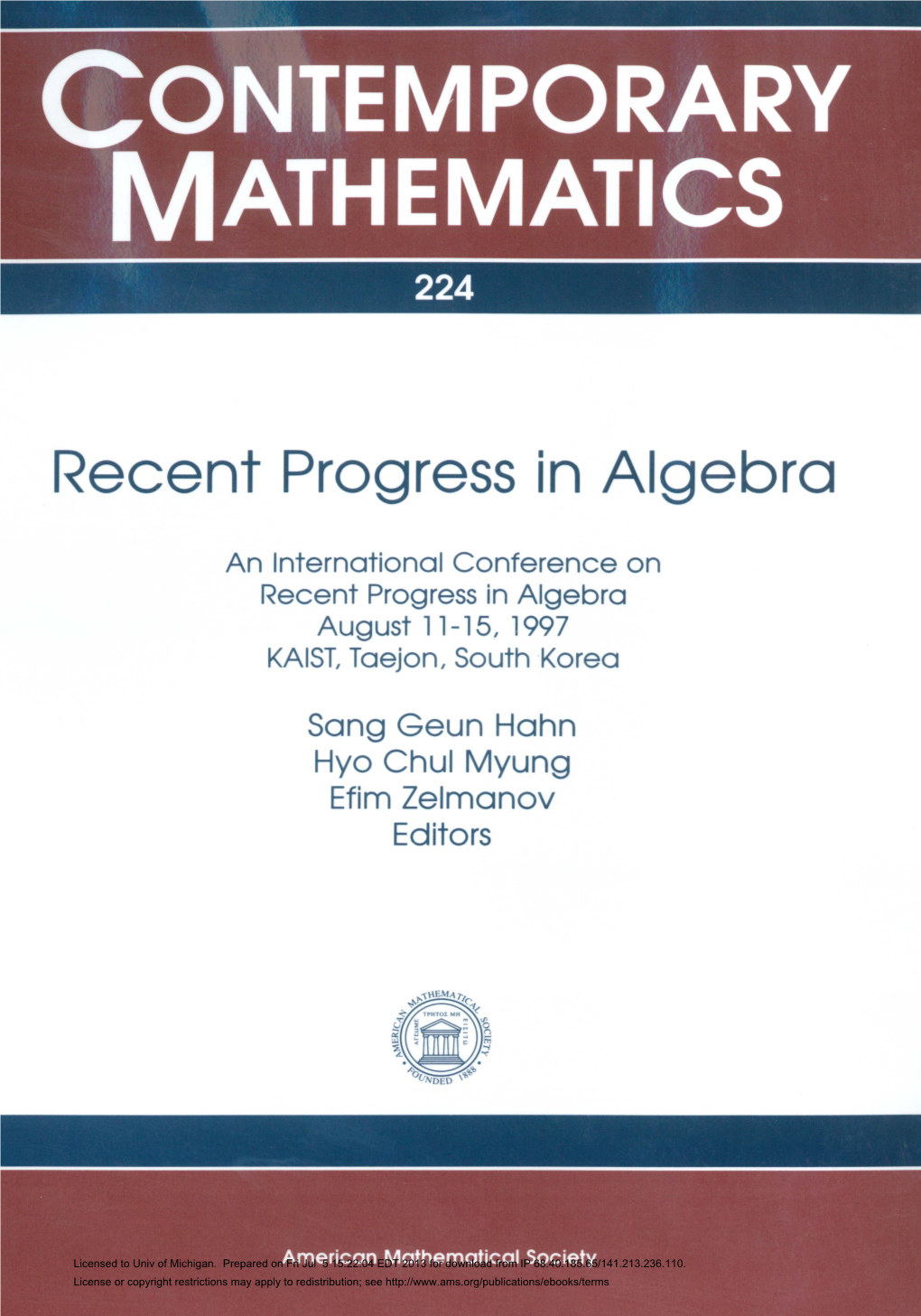 Recent Progress in Algebra