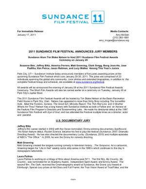 2011 Sundance Film Festival Announces Jury Members