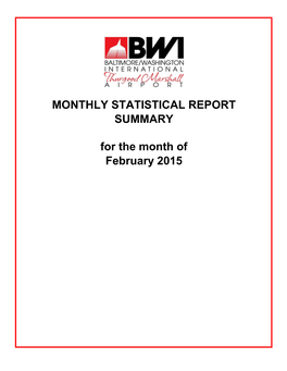 MONTHLY STATISTICAL REPORT for the Month of February 2015