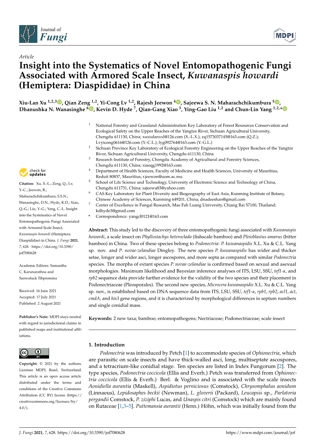 Insight Into the Systematics of Novel Entomopathogenic Fungi Associated with Armored Scale Insect, Kuwanaspis Howardi (Hemiptera: Diaspididae) in China