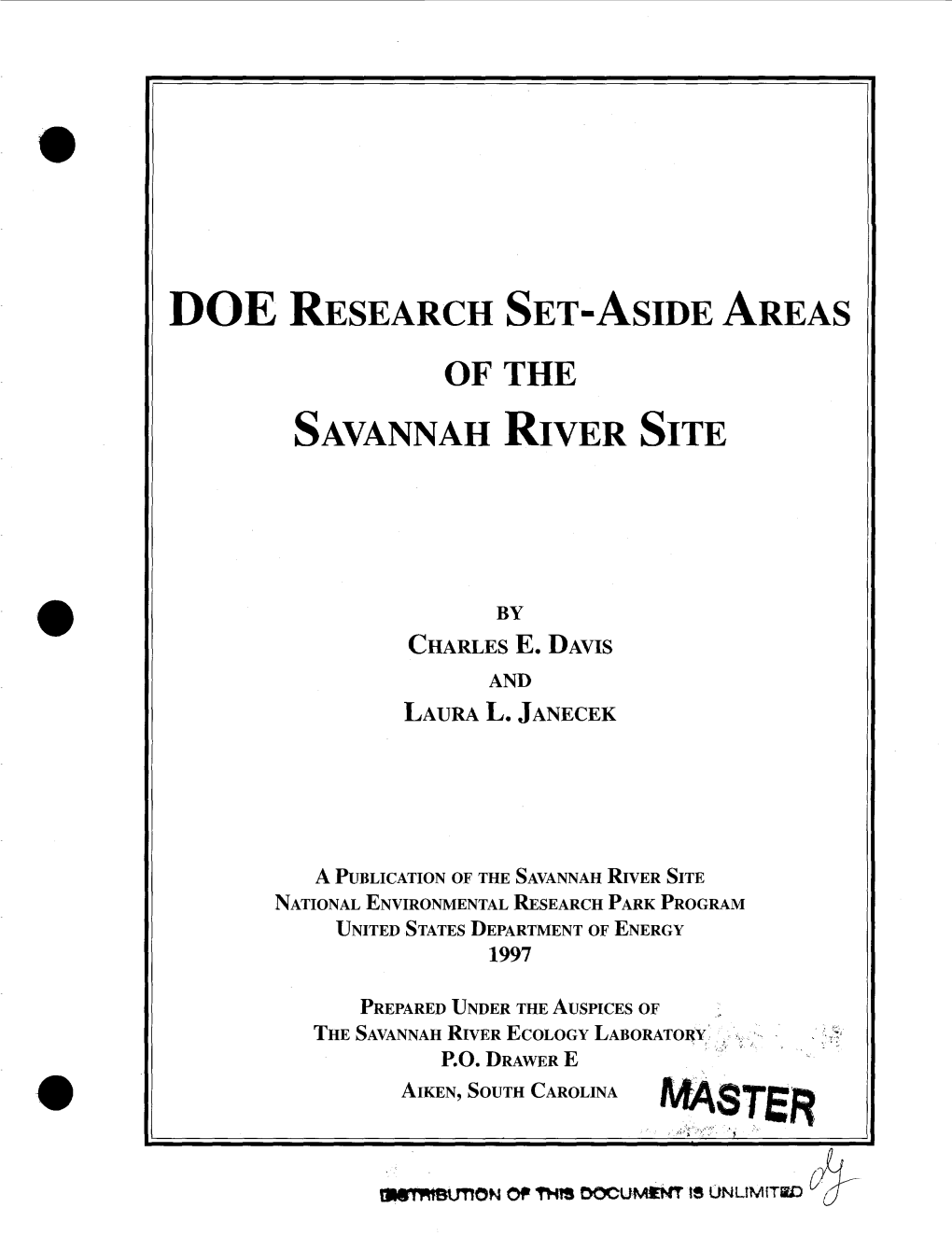 Doe Research Set-Aside Areas of the Savannah River Site