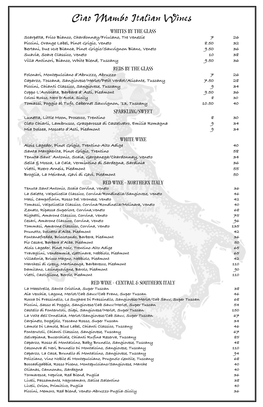 2018 Mambo Wine Menu Italian Whitefish