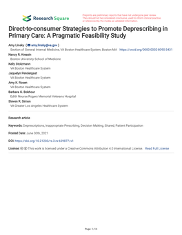 Direct-To-Consumer Strategies to Promote Deprescribing in Primary Care: a Pragmatic Feasibility Study