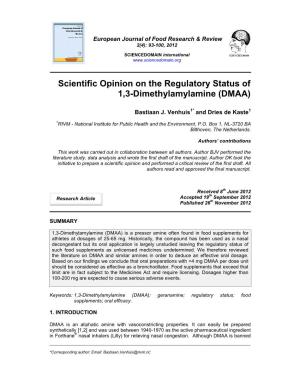 Scientific Opinion on the Regulatory Status of 1,3-Dimethylamylamine (DMAA)