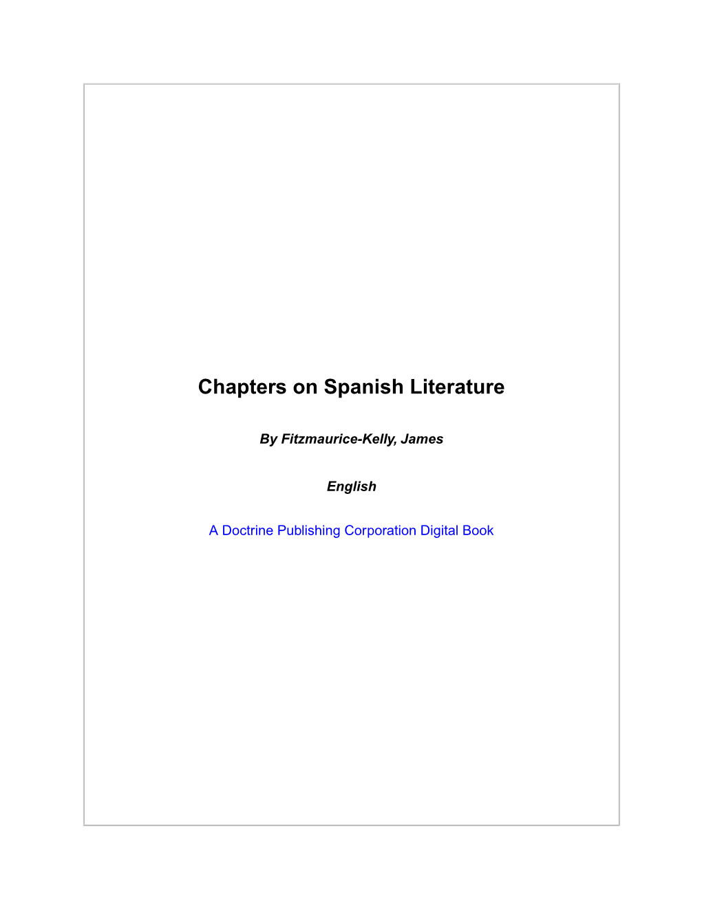 Chapters on Spanish Literature