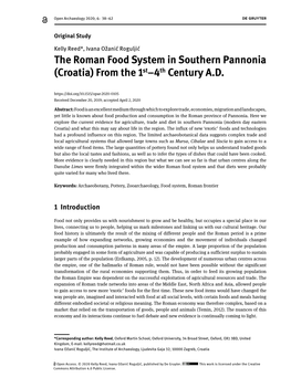 The Roman Food System in Southern Pannonia (Croatia) from the 1St–4Th Century A.D